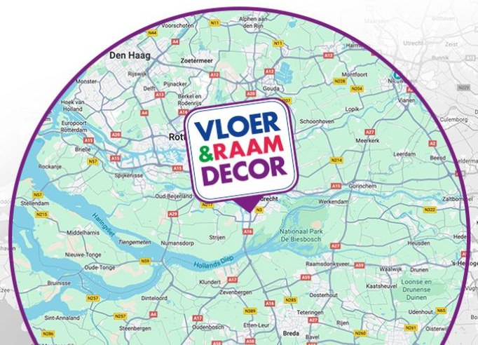 Werkgebied van Vloer & Raamdecor: vijftig kilometer rond Dordrecht